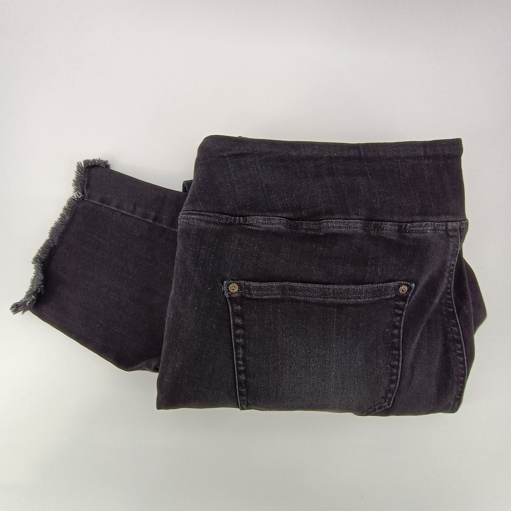 Belle By Kim Gravel Pull On Jeans Ankle Raw Hem Petite Size 18WP Black Denim
